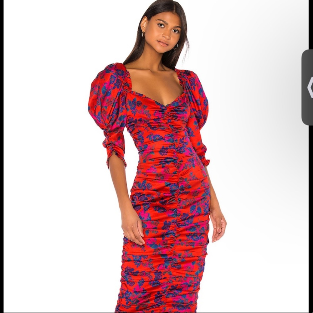 FOR LOVE & LEMONS - Rouge Monet Satin Midi Dress